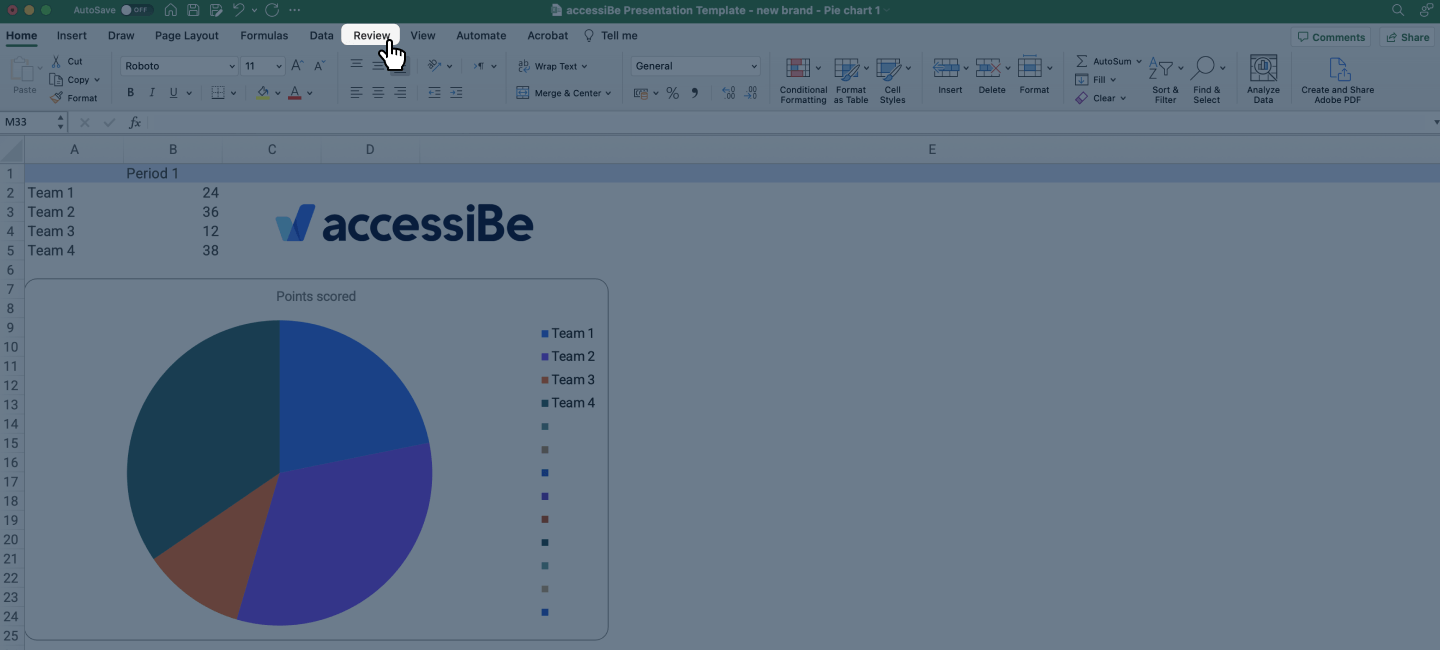 Screenshot of Excel&rsquo;s top-level editing options with &lsquo;Review&rsquo; selected as the active tab.