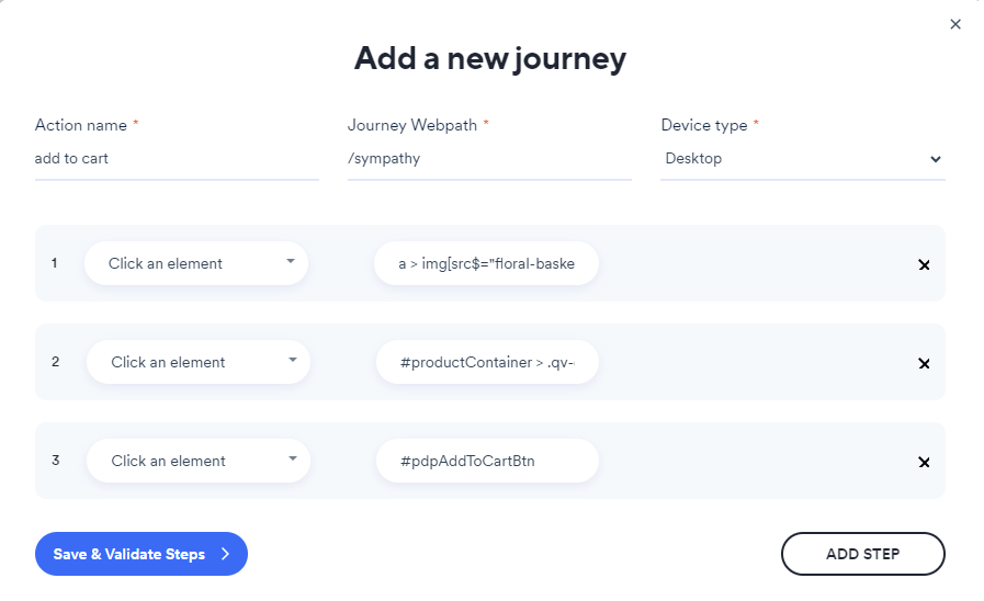 Screenshot of add a journey