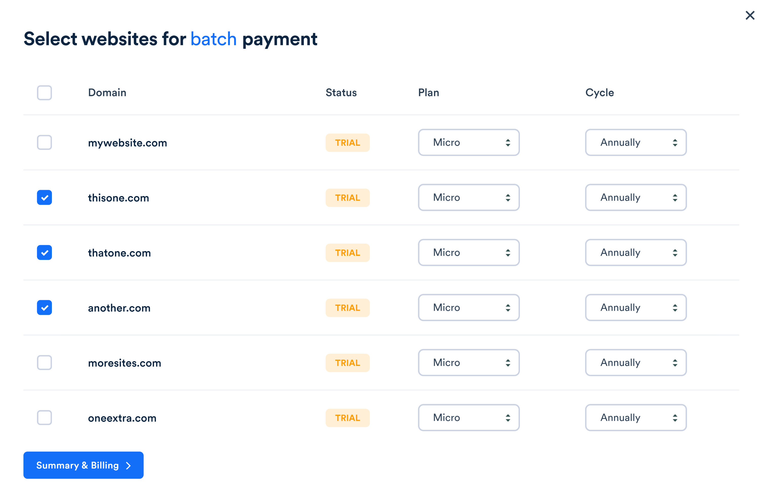 Screenshot of batch payment