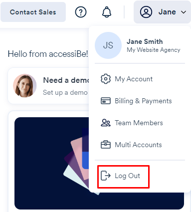 Screenshot of logout