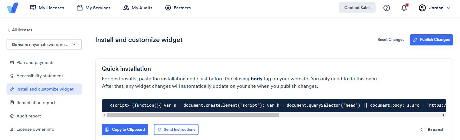 Screenshot of Publish Changes